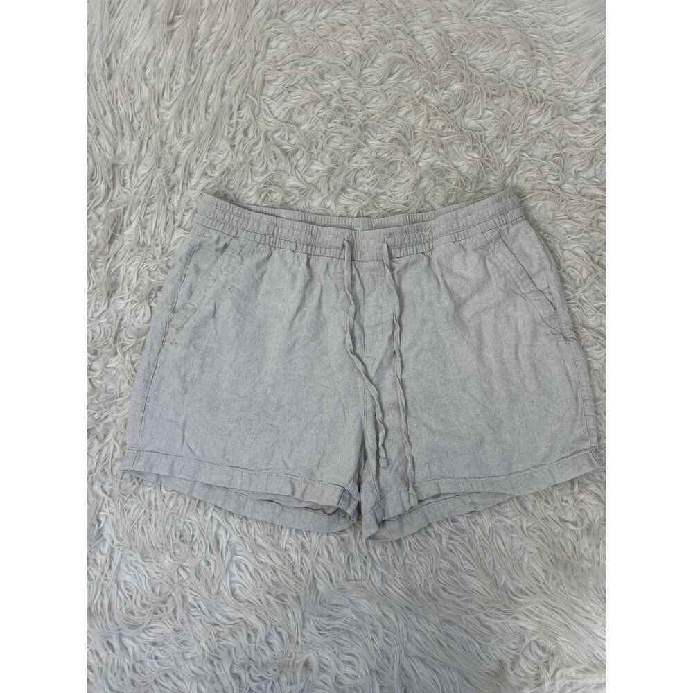 Old Navy XL Flax Linen Blend Pull On Elastic Tie Waist Shorts Oatmeal Casual